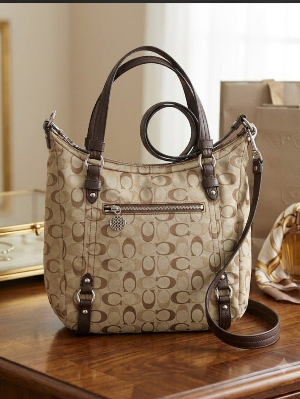 Coach Alexandra Signature C Convertible Hobo Shoulder Bag (Style F17580 / L1193)